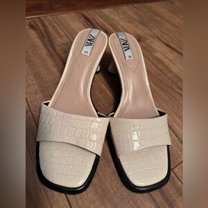Zara Beige Croc-Embossed Mules